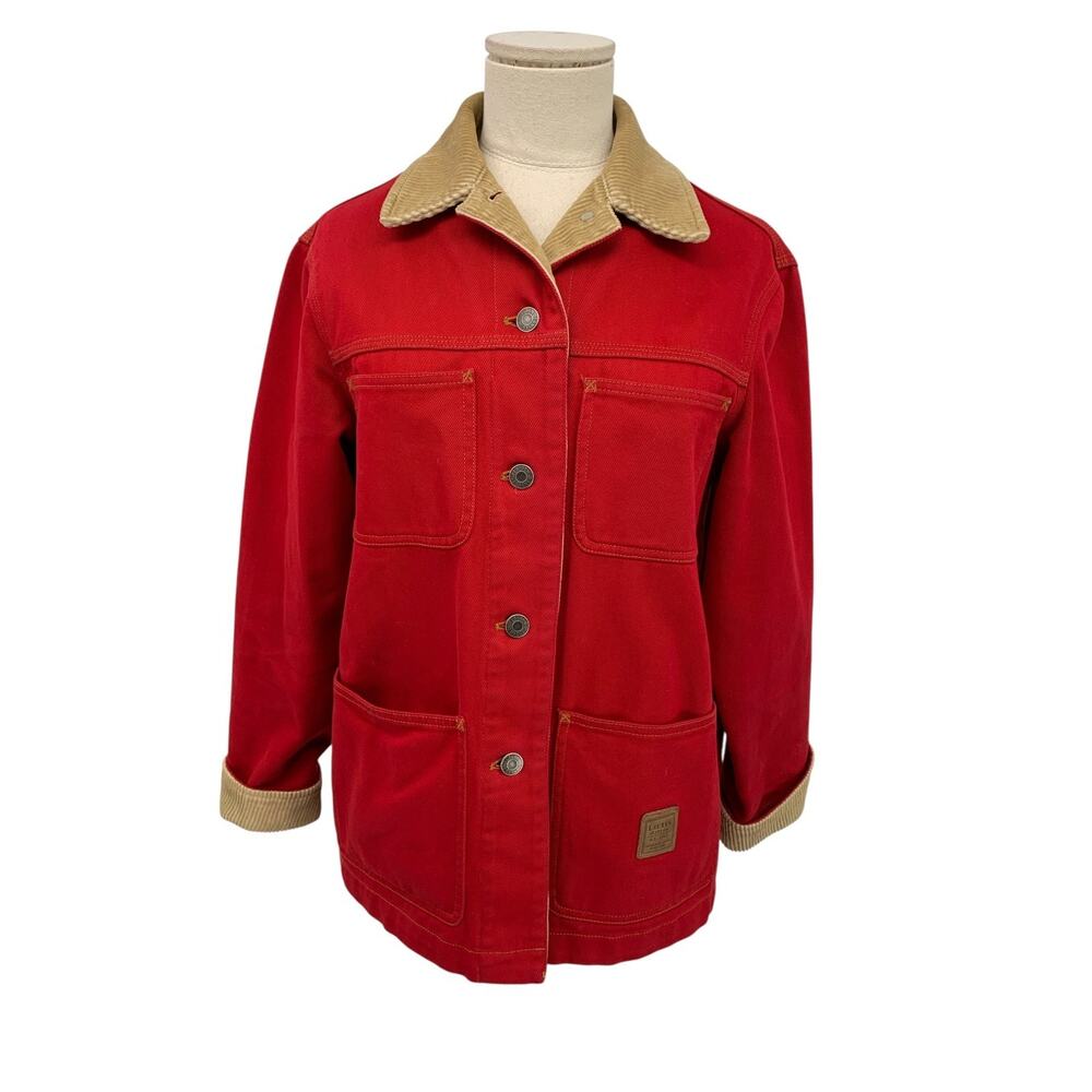 RALPH LAUREN JEANS Co Jacket Womens Red Denim Barn Chore Ranch Coat Cotton P/P - Picture 2 of 10